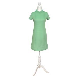 Vintage GAY GIBSON 1960s Mod Dress Green Blue Stripe A-Line Mini Scooter Dress